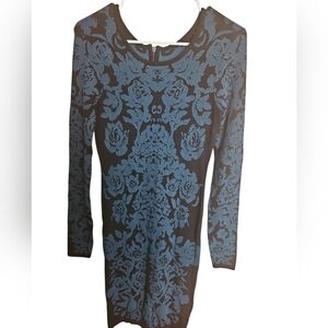 Chic Black and Teal Long Sleeve Dress